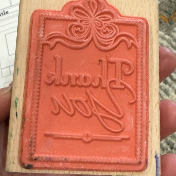 Lot of 2 scrapbook supplies neutral card stock paper & wood thank you stamp - Picture 13 of 15